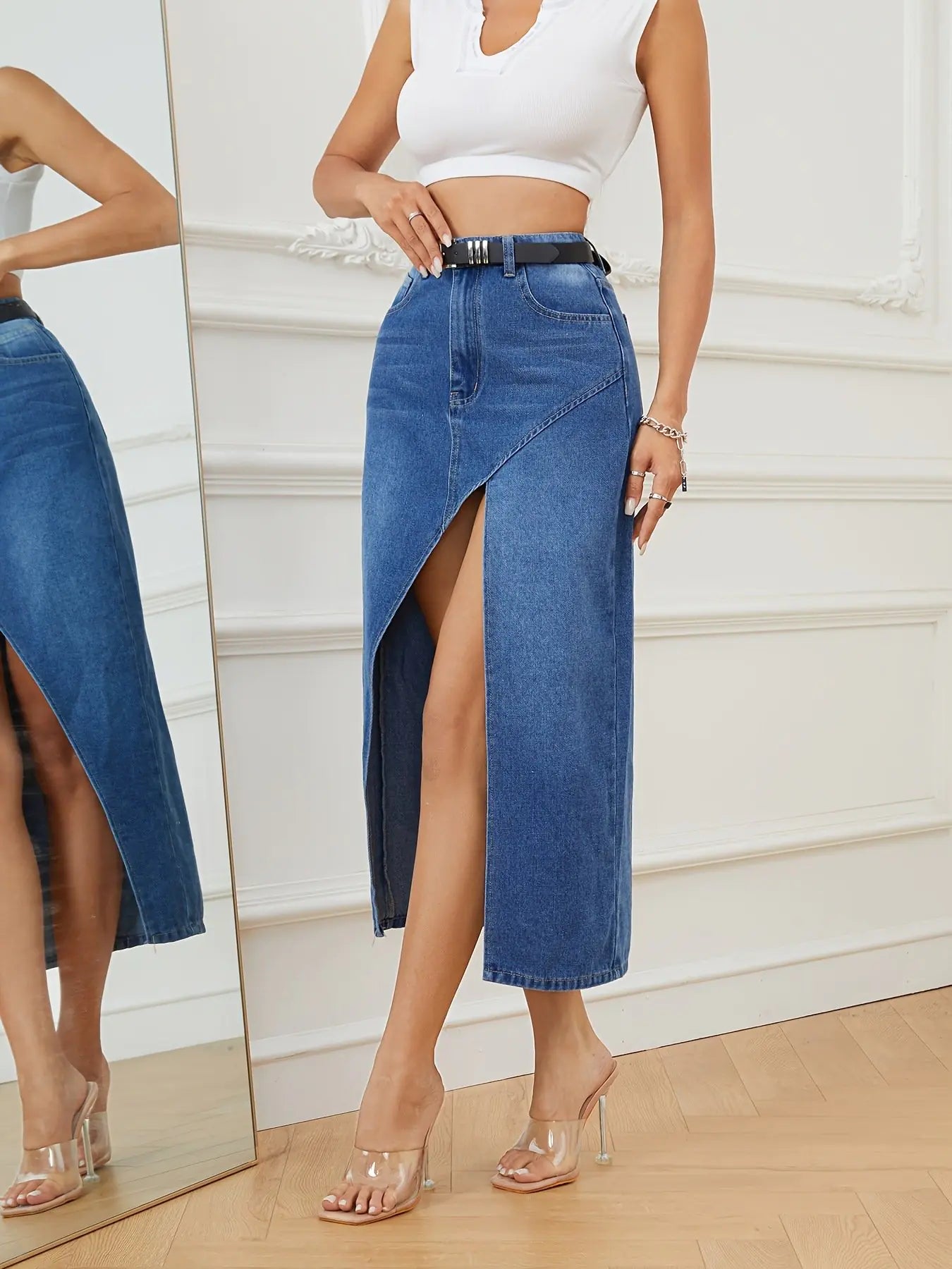 Chic Cutout Denim Maxi Skirts