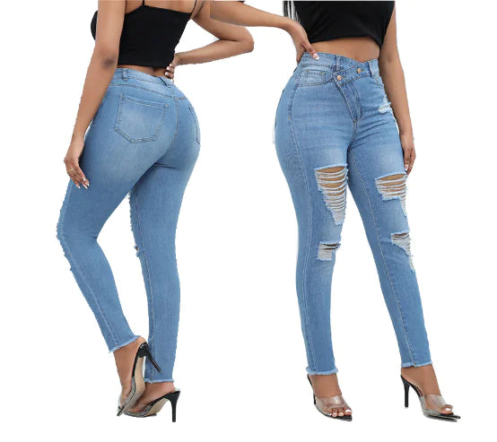 High Waist Stretchy Ripped Skinny Jeans for Women