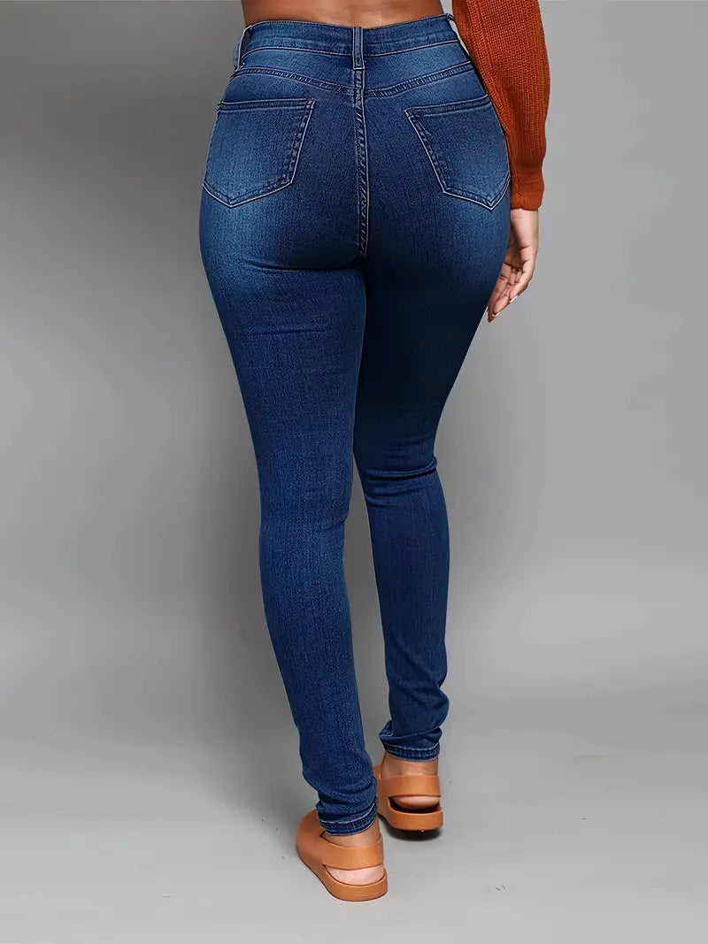 High Rise Ripped Skinny Jeans with Distressed Hem