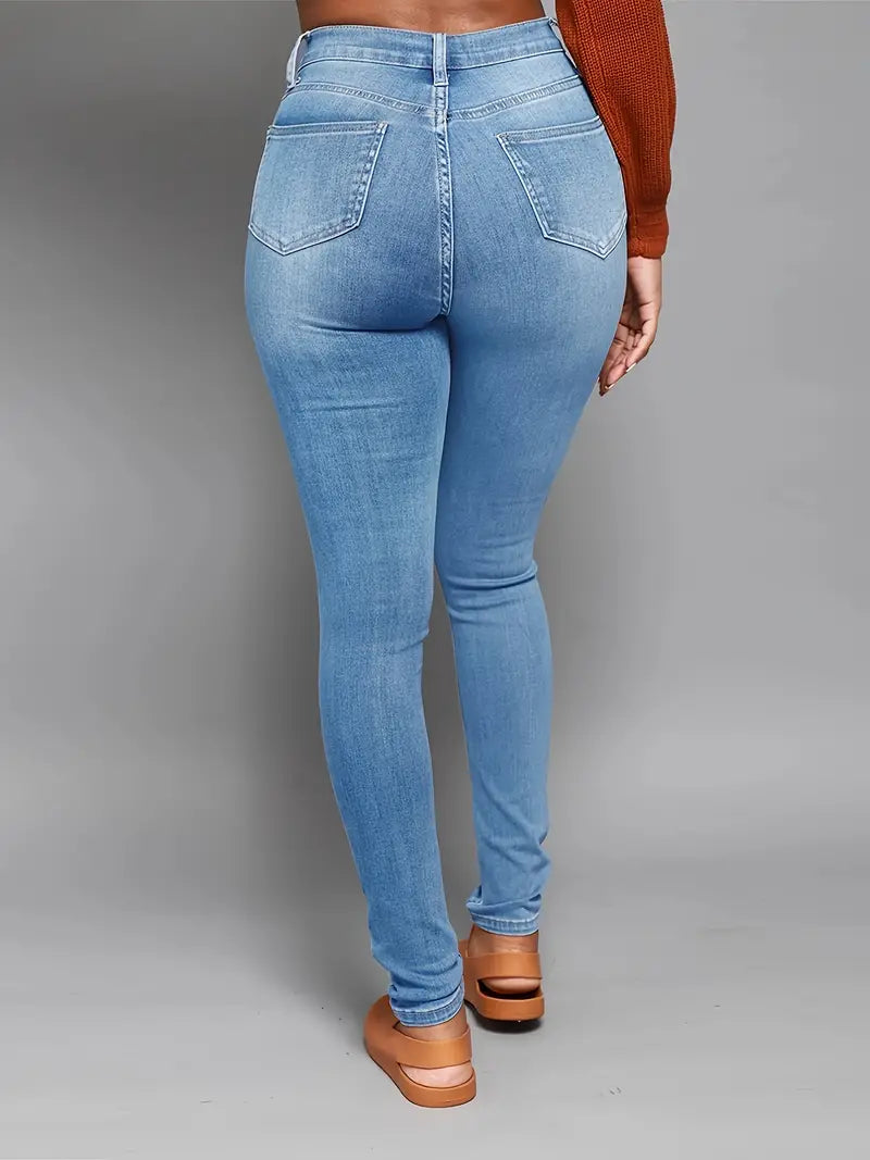 High Rise Ripped Skinny Jeans with Distressed Hem