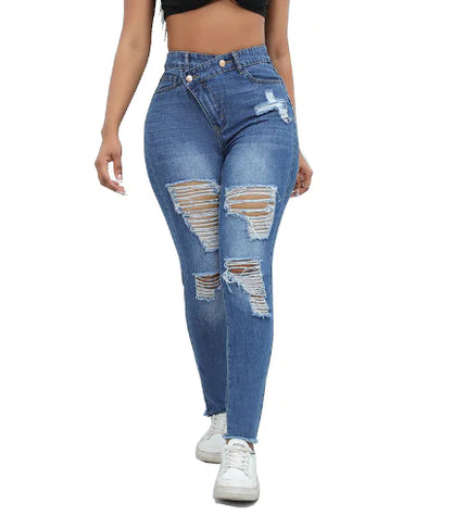 High Waist Stretchy Ripped Skinny Jeans for Women