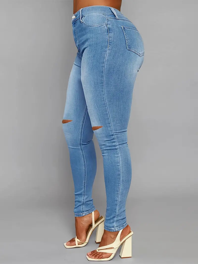 High Rise Ripped Skinny Jeans with Distressed Hem