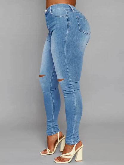 High Rise Ripped Skinny Jeans with Distressed Hem