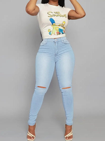 High Rise Ripped Skinny Jeans with Distressed Hem