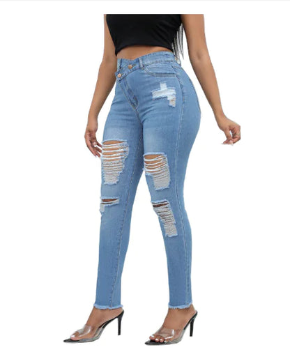 High Waist Stretchy Ripped Skinny Jeans for Women