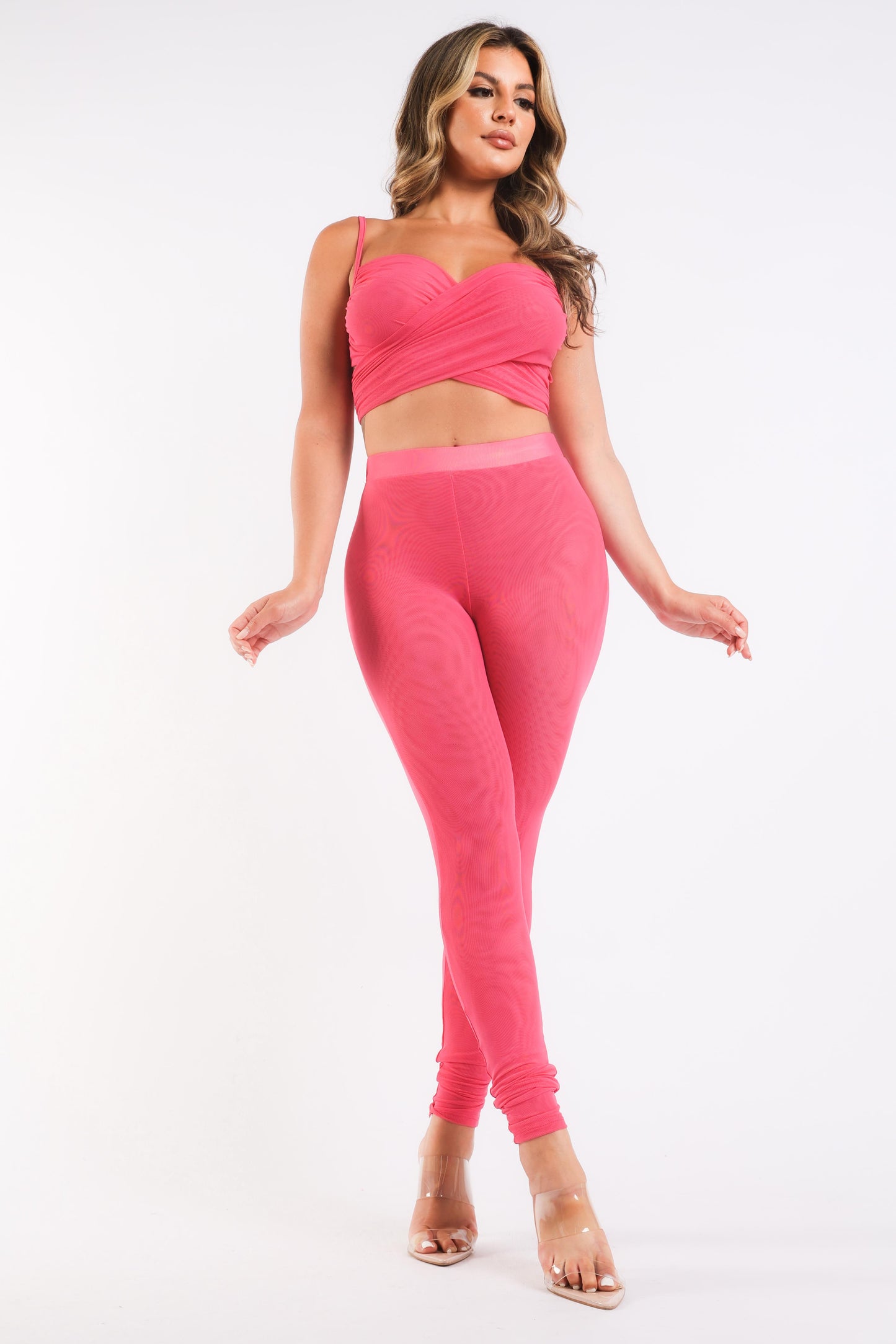 Casual Sports Sleeve Top & Leggings - Fuchsia