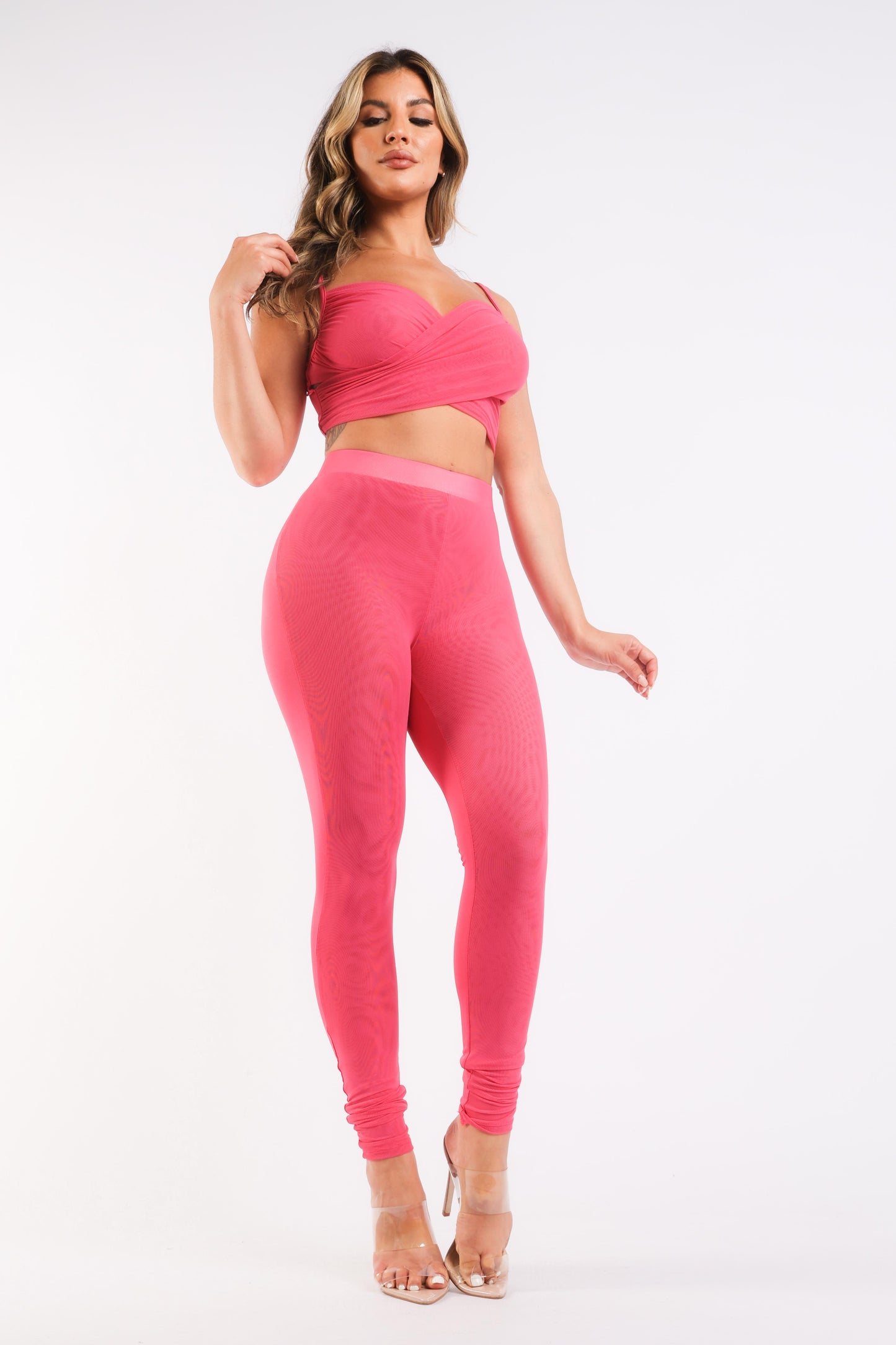 Casual Sports Sleeve Top & Leggings - Fuchsia