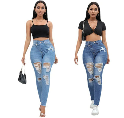 High Waist Stretchy Ripped Skinny Jeans for Women