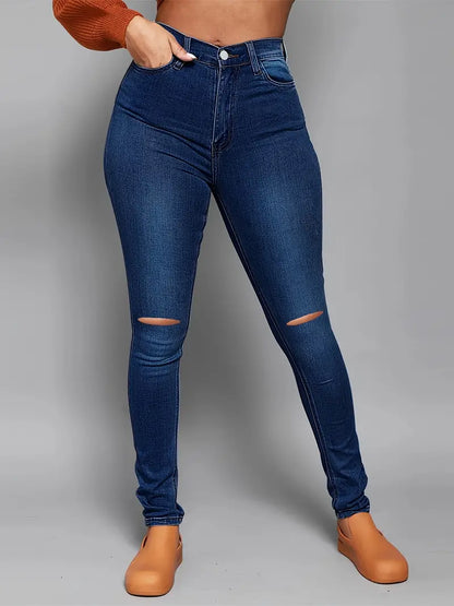 High Rise Ripped Skinny Jeans with Distressed Hem