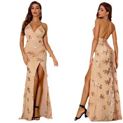 Sequined Sleeveless Backless Maxi Dress