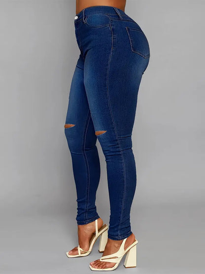 High Rise Ripped Skinny Jeans with Distressed Hem