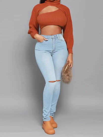 High Rise Ripped Skinny Jeans with Distressed Hem